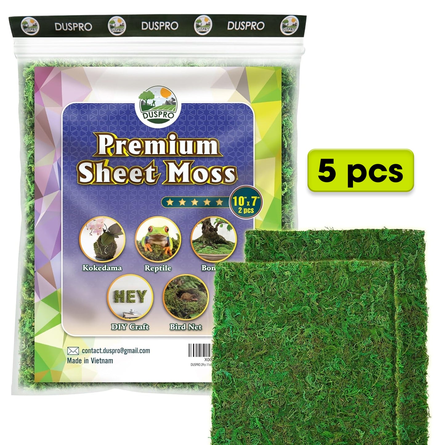 DUSPRO 2Pcs 10x7 Inches Sheet Moss for Potted Plants, Florist Moss for Plants Indoor, Green Moss for Planters, Moss Sheets for Crafts