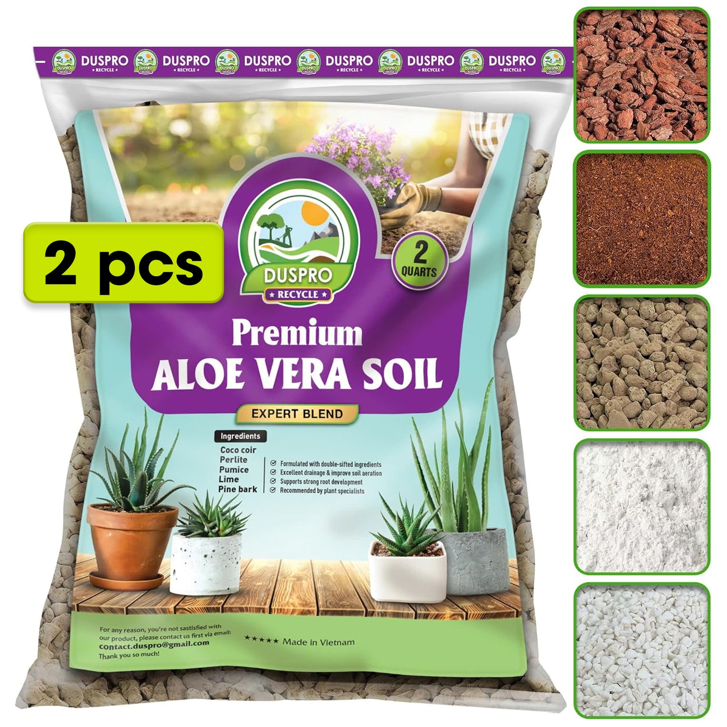 DUSPRO RECYCLE Premium Aloe Vera Soil Blend, Soil for Aloe, Hand Blended Aloe Vera Soil Mix, Aloe Vera Dirt, Tree Soil