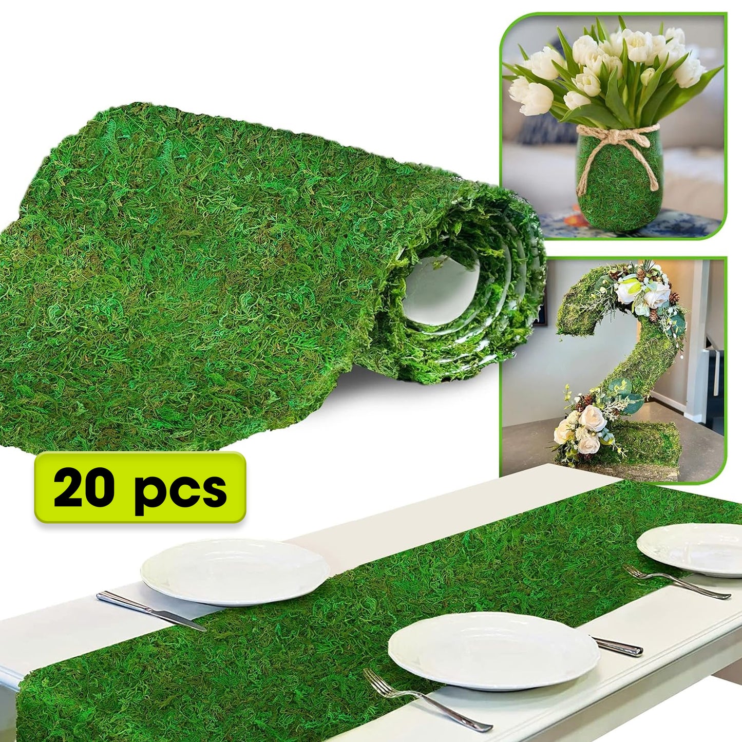 DUSPRO Moss Roll, Moss Table Runner, Moss Carpet for Moss Wall, Sheet Moss for Fairy Moss Garden, Mossy Mat Peel and Stick Moss Sheet