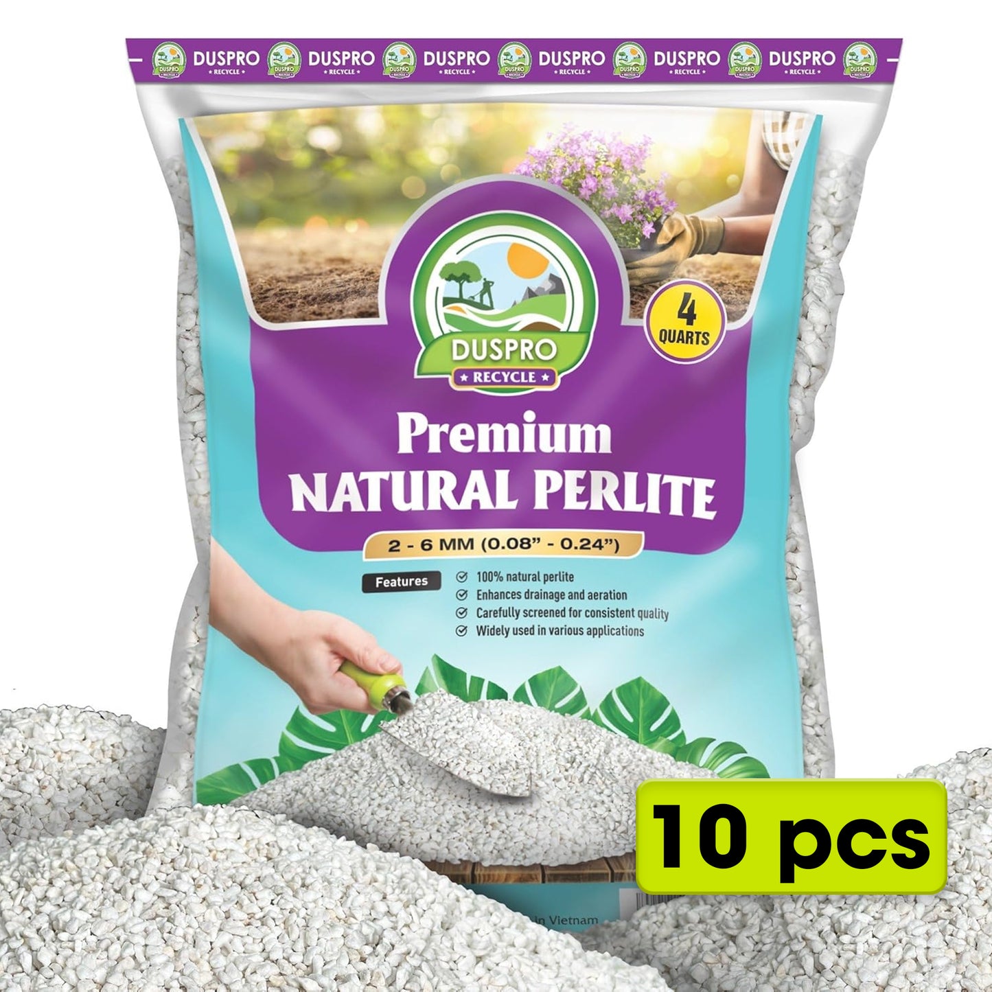 DUSPRO RECYCLE Natural Perlite for Gardening, Enhances Soil Drainage and Aeration, Lightweight and Porous