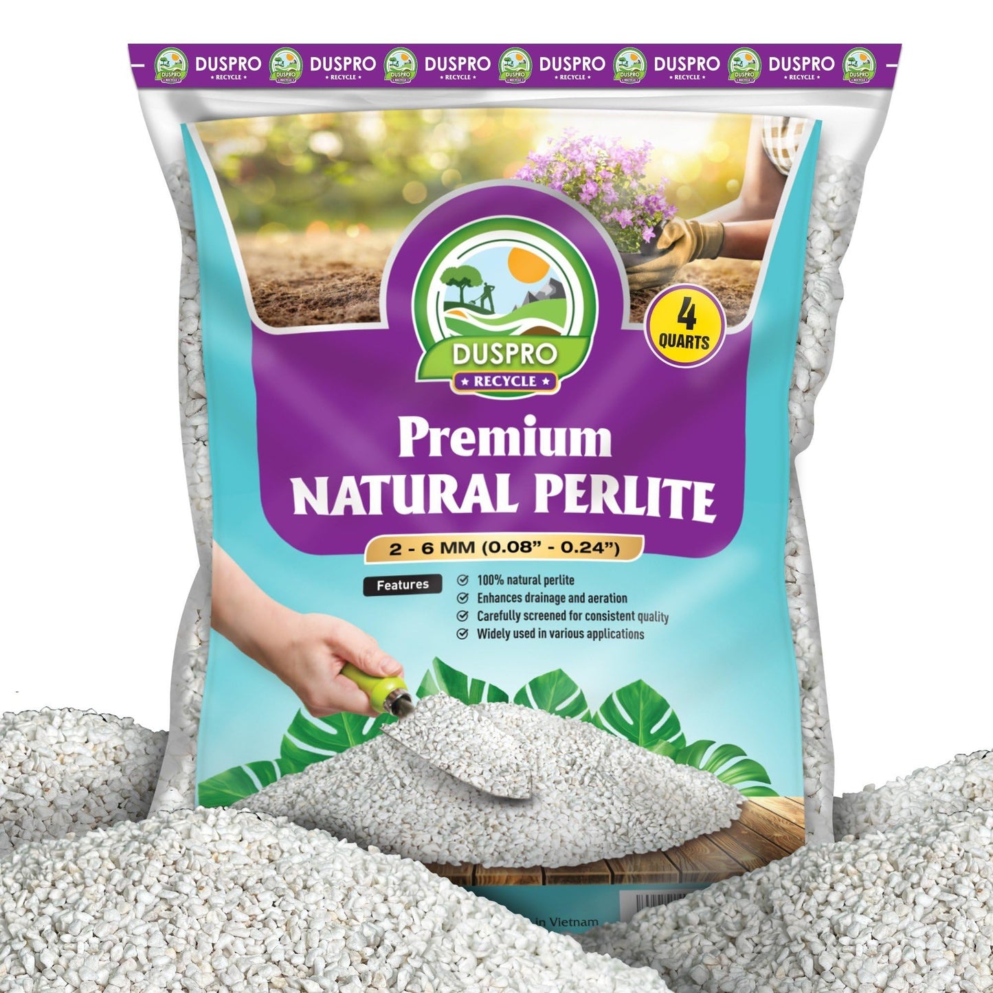 DUSPRO RECYCLE Natural Perlite for Gardening, Enhances Soil Drainage and Aeration, Lightweight and Porous