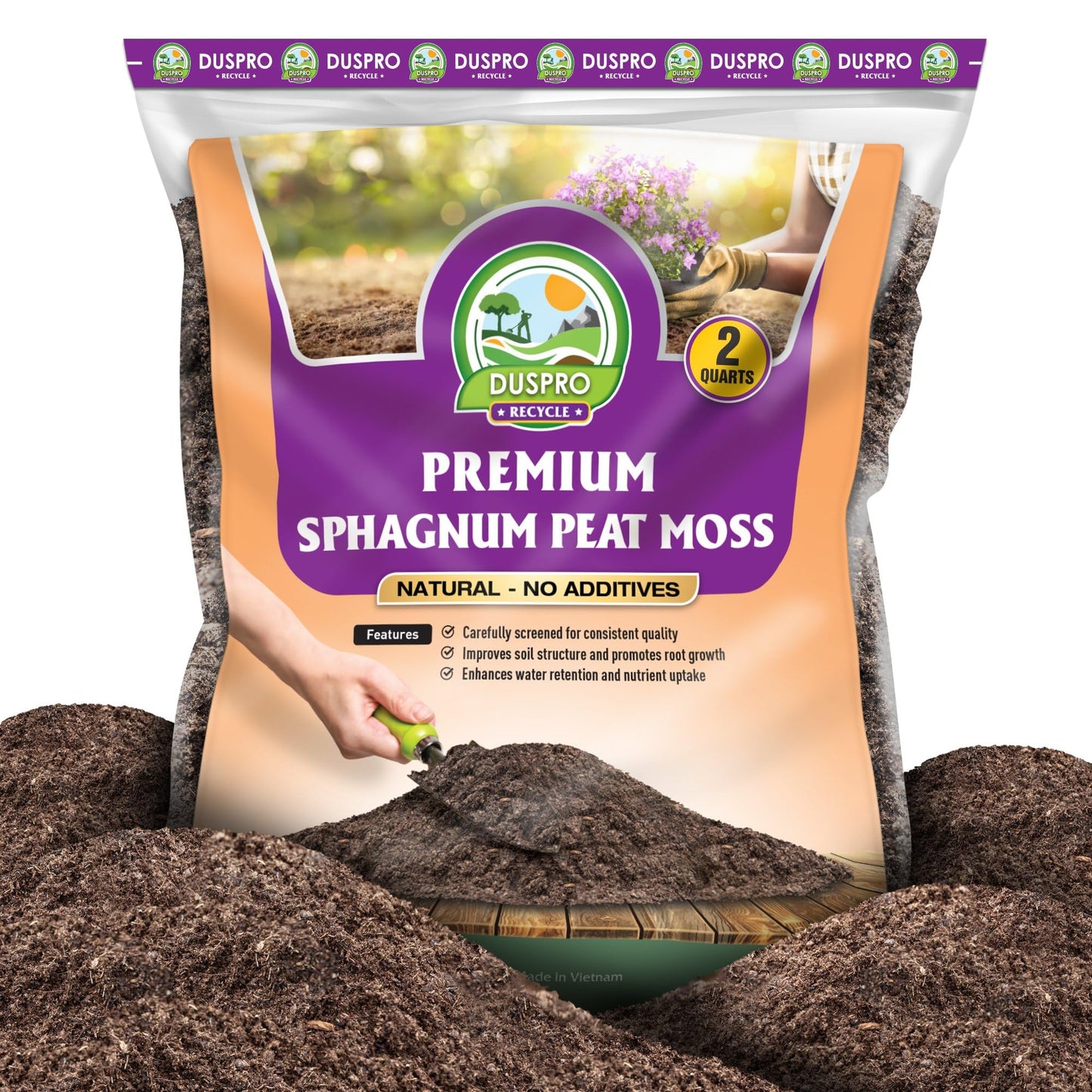 DUSPRO RECYCLE Sphagnum Peat Moss, Soil Peat Moss for Plants Indoors and Outdoors to Absorbs Essential,  Added to Soil and Enriches Plant Roots, Seed Starting, Reptiles and Aquarium