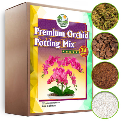 DUSPRO Orchid Potting Mix for Repotting with Moss Pine Bark Mulch Perlite Stone & Coco Peat Natural Ingredients, Orchid Bark Potting Mix