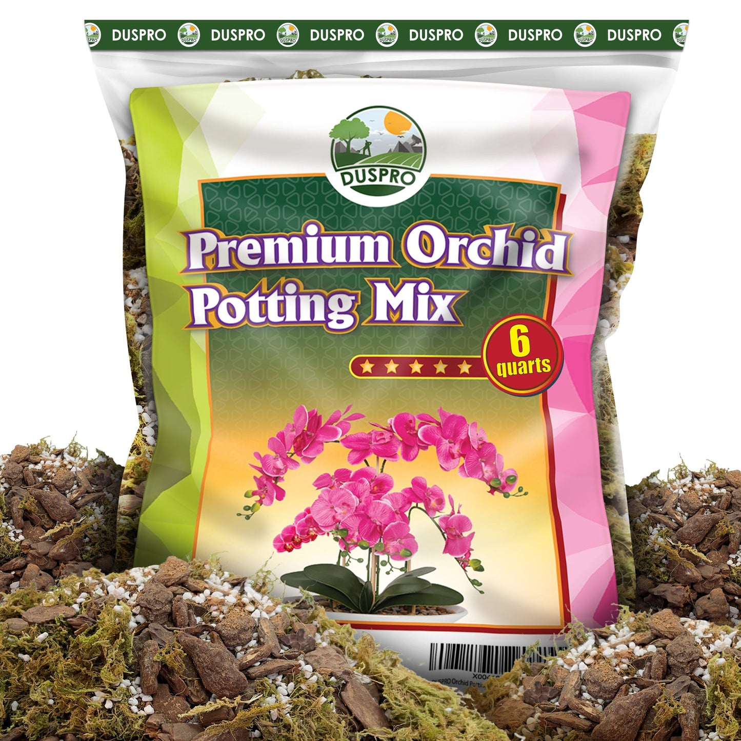 DUSPRO Orchid Potting Mix for Repotting with Moss Pine Bark Mulch Perlite Stone & Coco Peat Natural Ingredients, Orchid Bark Potting Mix