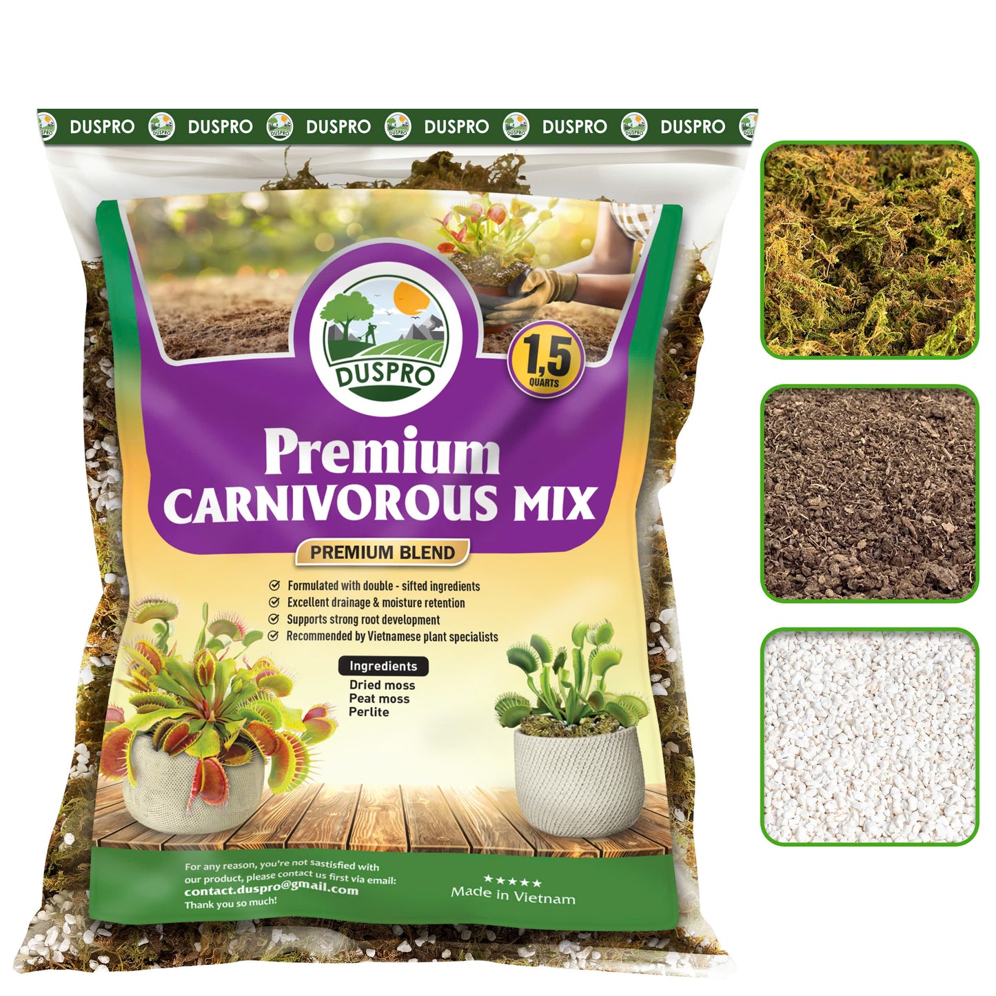 Carnivorous Plant Soil Mix - Include Forest Moss, Peat Moss, Perlite Potting Mix for Carnivorous Plants, Pitcher Plant, Butterworts, Sundews - Carnivorous Plant Food