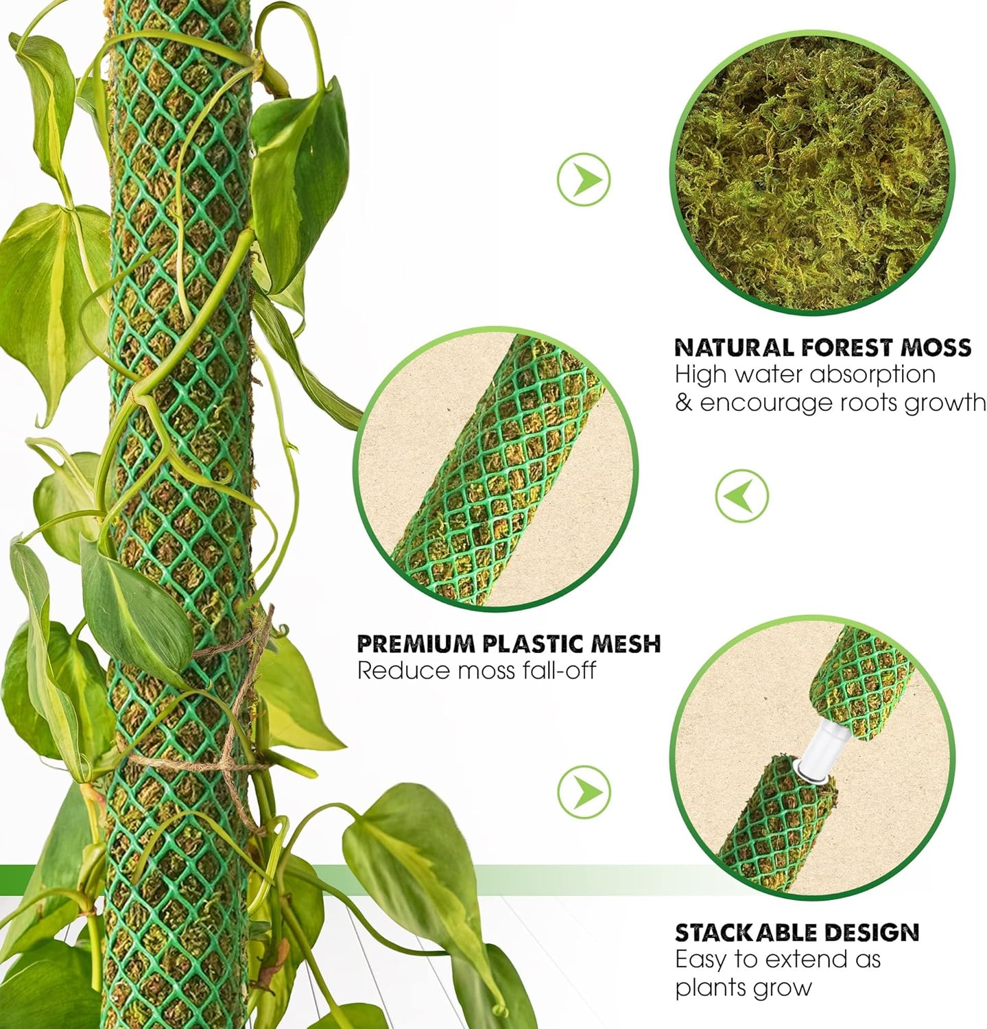 DUSPRO 2Pack 22" Stackable Mesh Moss Pole for Plants Climbing Vine Supporting Monstera Trellis