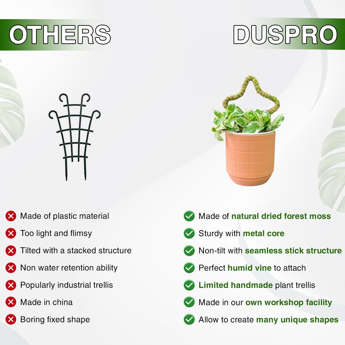 DUSPRO Mini Bendable Moss Pole Small Trellis for Climbing Plants Indoor Flexible Plant Support Stake