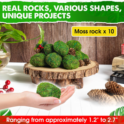 Duspro Moss Rocks Decorative, Moss Stones, Green Moss Balls Covered Stones, Green Moss Balls Decor for Floral Arrangements