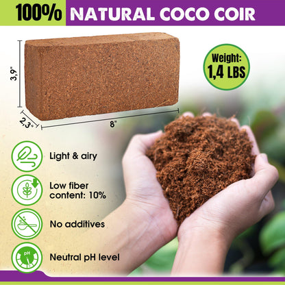 DUSPRO RECYCLE Premium Coco Coir Brick for Plants, Natural Compressed Coconut Coir Bricks Starting,  Coco Coir Fiber Coconut Husk for Plants, Gardening, Compressed Potting Soil, Herbs