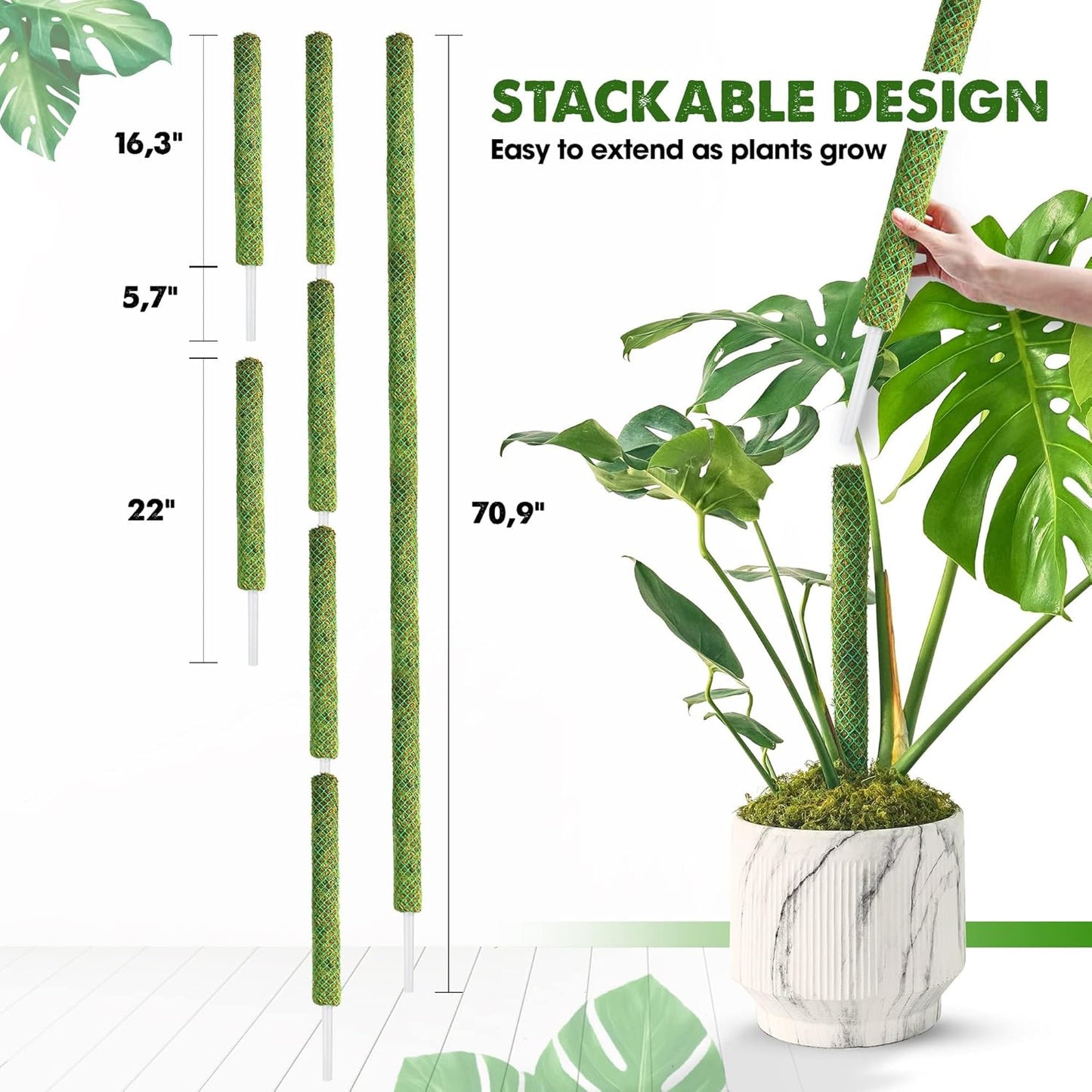 DUSPRO 2Pack 22" Stackable Mesh Moss Pole for Plants Climbing Vine Supporting Monstera Trellis