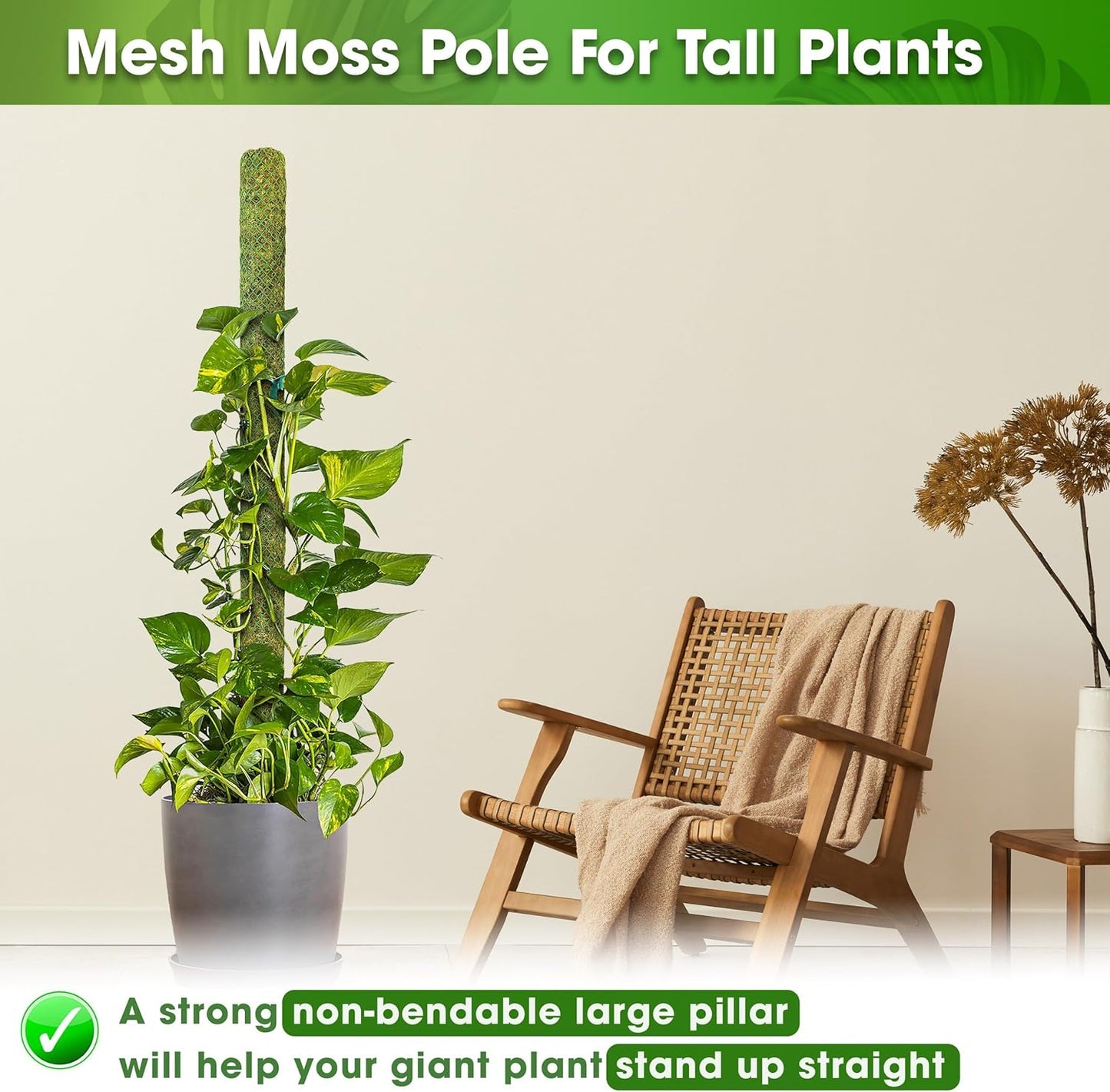 DUSPRO 59’’ Large Green Mesh Moss Pole Monstera Plant Support, Tall Plant Stakes, Moss Pole for Plants Monstera (1pc., 59'')