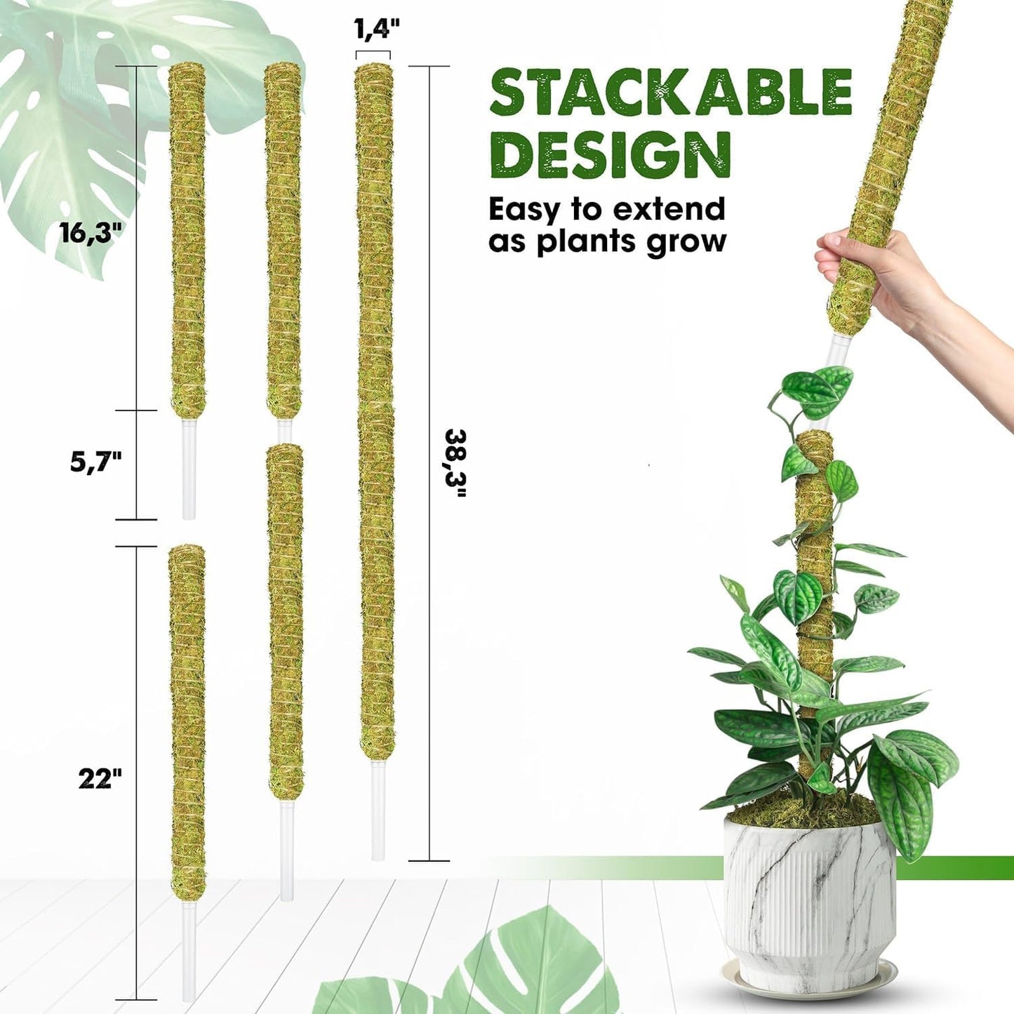 DUSPRO 2Pack 22" Stackable Mesh Moss Pole for Plants Climbing Vine Supporting Monstera Trellis