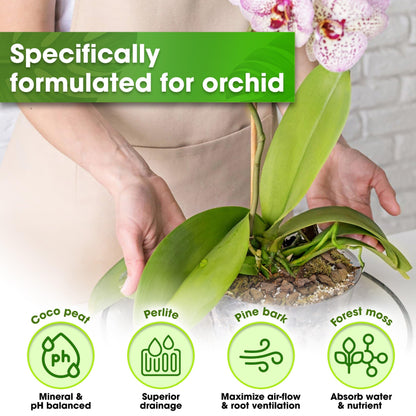 DUSPRO Orchid Potting Mix for Repotting with Moss Pine Bark Mulch Perlite Stone & Coco Peat Natural Ingredients, Orchid Bark Potting Mix