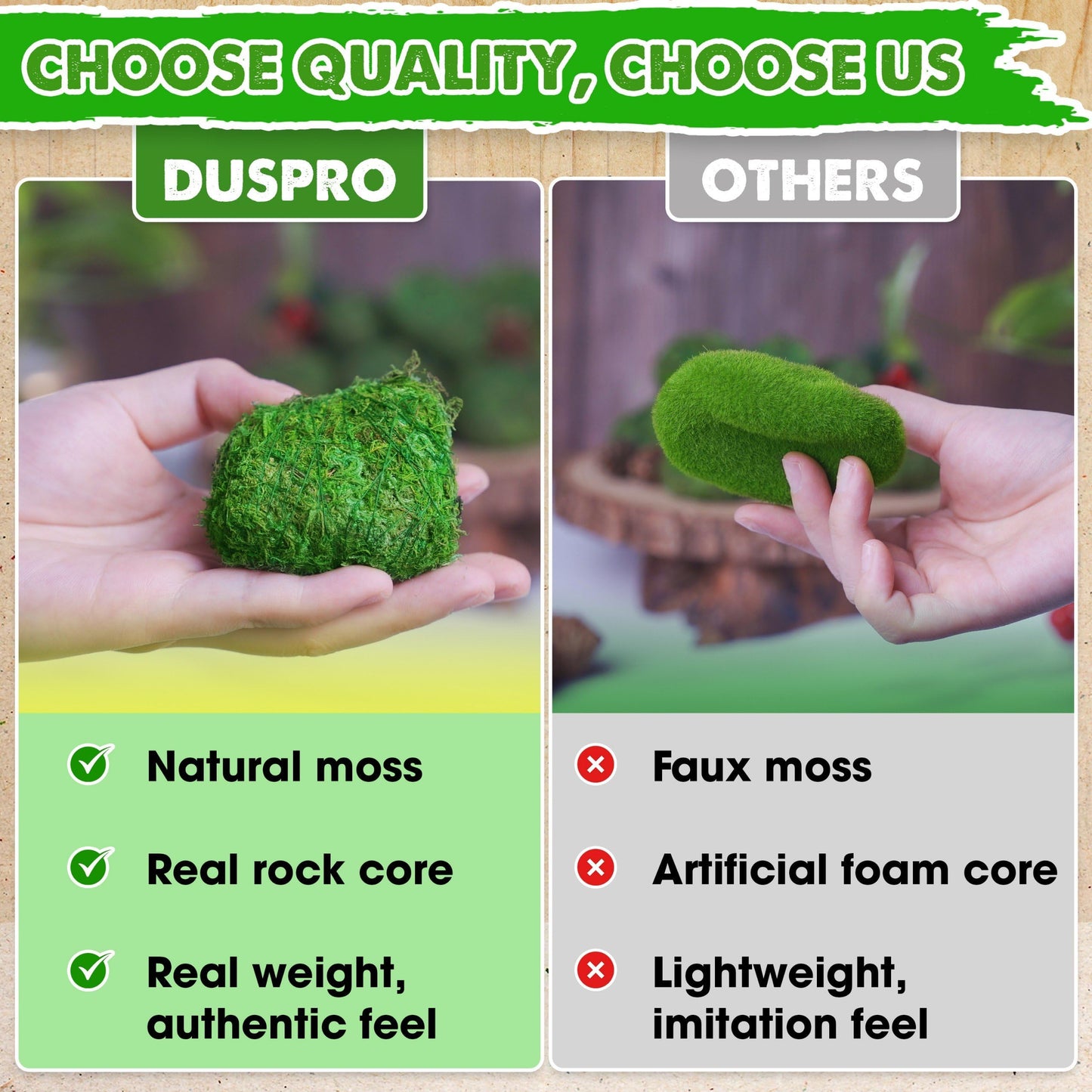 Duspro Moss Rocks Decorative, Moss Stones, Green Moss Balls Covered Stones, Green Moss Balls Decor for Floral Arrangements