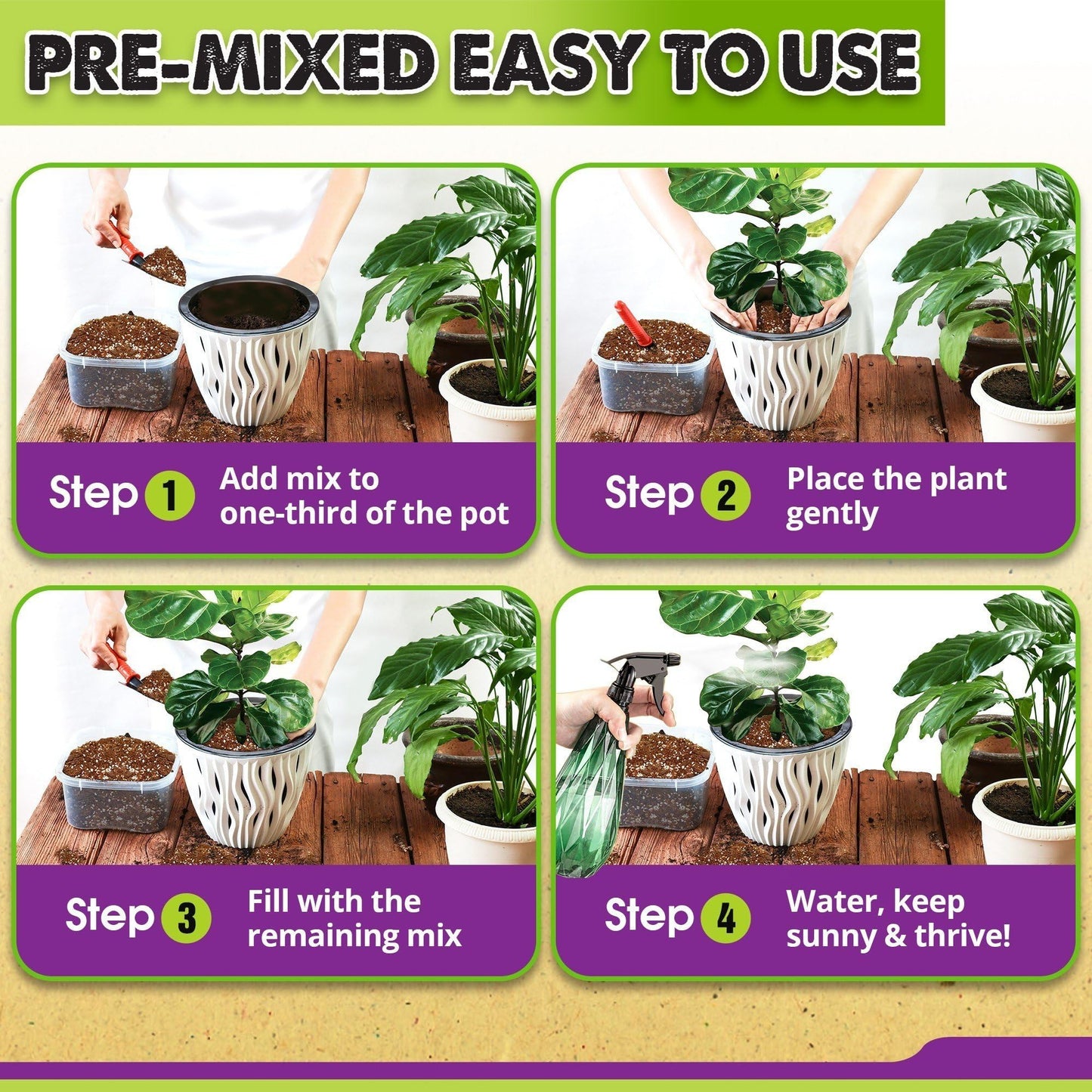 DUSPRO Recycle Fiddle Leaf Fig Soil Specialized for Fiddle Leaf Fig Plant Indoor 5-in-1 Pre-Mixed with Coco Coir, Coconut Fiber, Perlite, Pumice, Pine Bark Ready-to-Use Handmade Mix Drainage