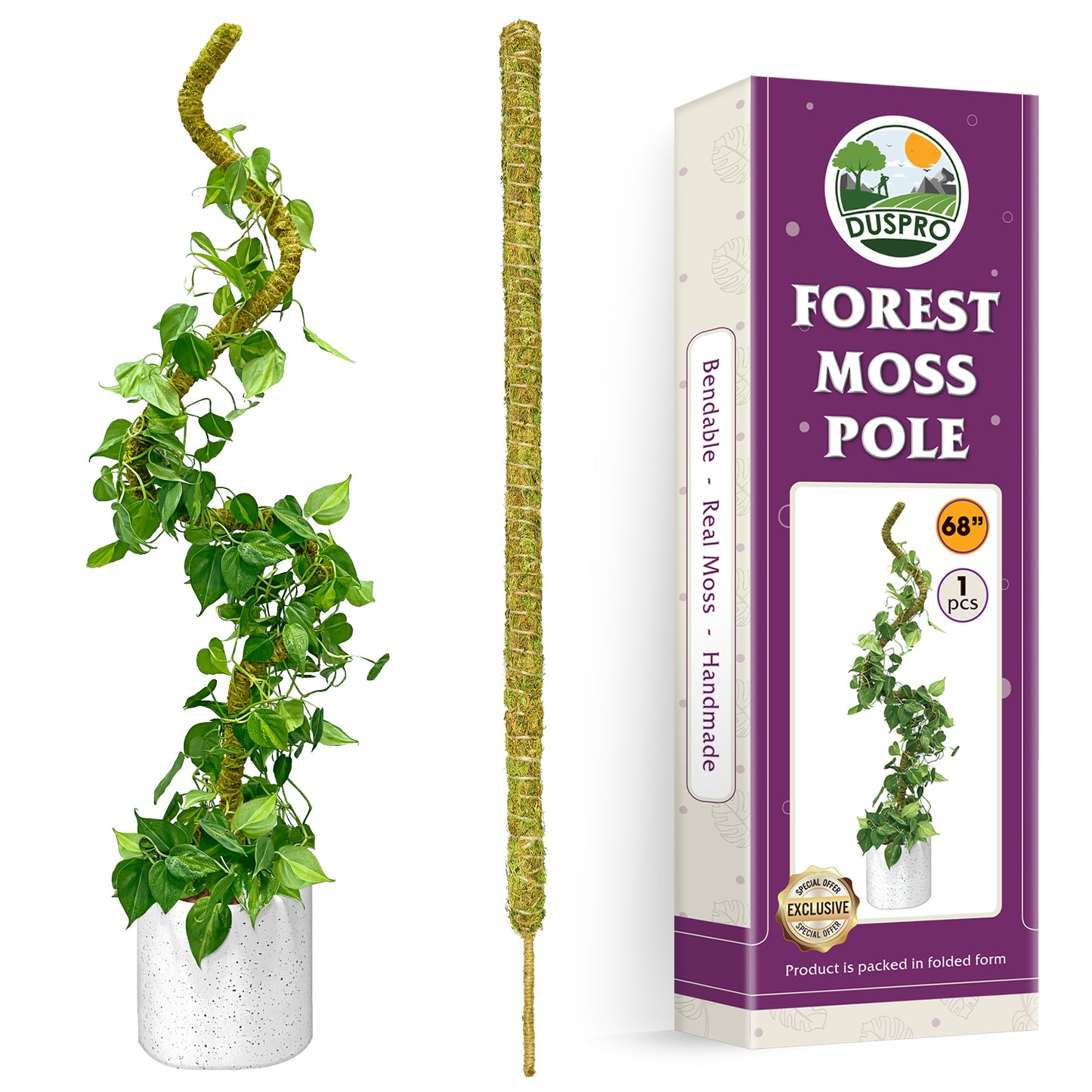 DUSPRO Natural Bendable Forest Moss Pole for Monstera Plant Stakes, Sphagnum Moss Stick for Monstera Plant Support