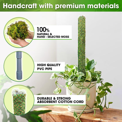 DUSPRO Self-Watering Natural Green Forest Moss Pole, Easy to Use Moss Sticks for Indoor Plants, Climbing Plant Support Stake with Self-Watering Feature, Moss Pole Monstera Plant Support