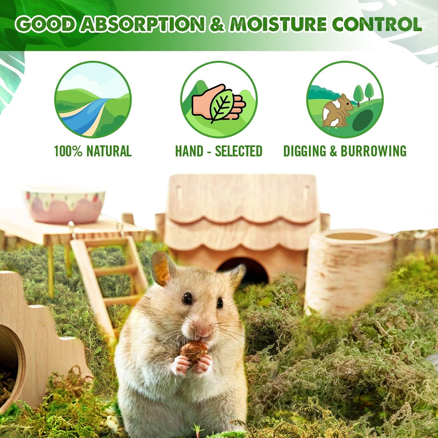 Duspro 5oz Hamster Bedding, Natural Forest Moss Bedding for Hamster, Hamster Bedding Odor Control