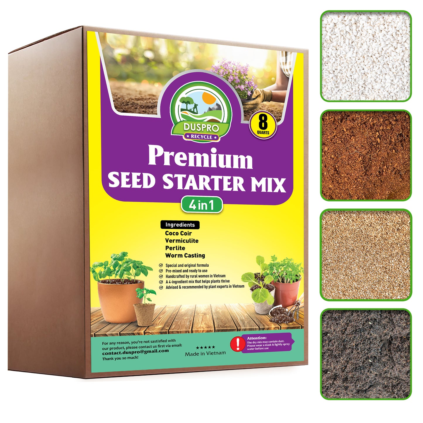 DUSPRO Recycle 8QT Seed Starting Mix for Garden, Plants & Vegetables, Seed Starter Mix, Germination Soil for Indoor or Outdoor Use
