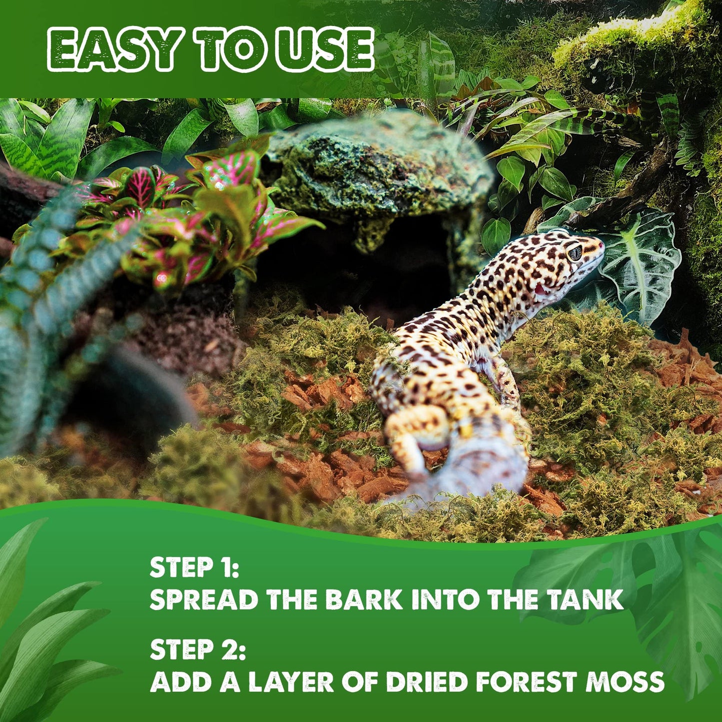 Duspro Reptile Bedding Forest Moss Mix Pine Bark, Substrate for Reptile Tank, Floor Bedding for Reptiles, Snake Tortoise Bedding, Leopard Gecko Substrate, Terrarium Moist Moss