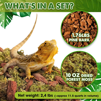 Duspro Reptile Bedding Forest Moss Mix Pine Bark, Substrate for Reptile Tank, Floor Bedding for Reptiles, Snake Tortoise Bedding, Leopard Gecko Substrate, Terrarium Moist Moss