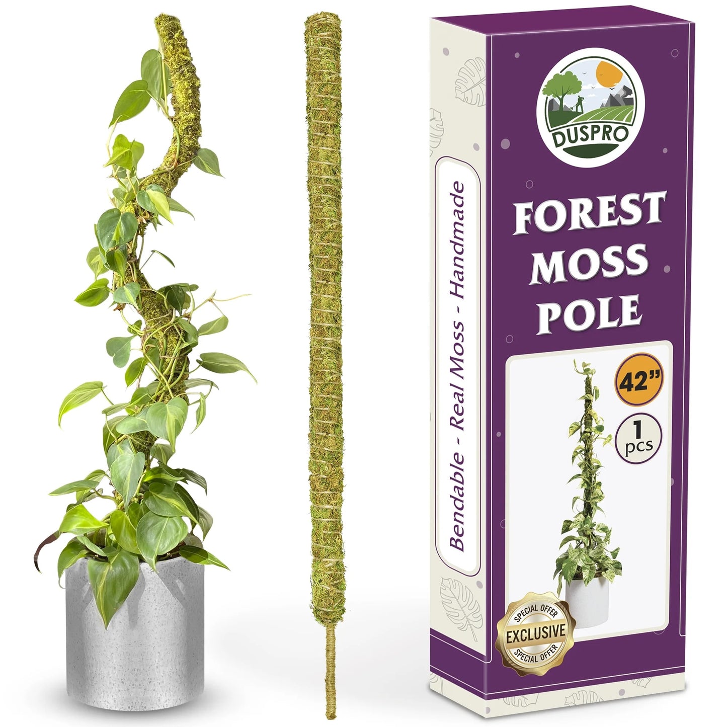 DUSPRO Natural Bendable Forest Moss Pole for Monstera Plant Stakes, Sphagnum Moss Stick for Monstera Plant Support