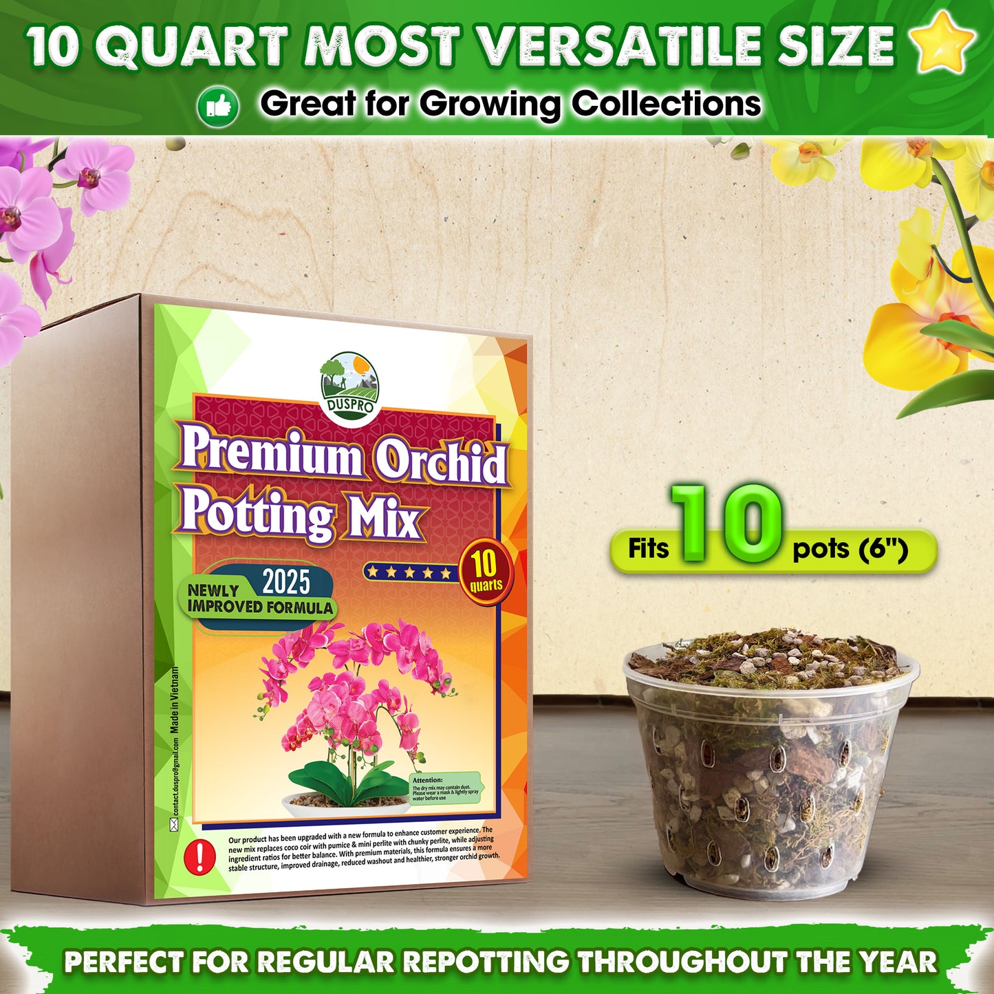 [Upgraded] DUSPRO Orchid Potting Mix for Repotting with Forest Moss, Pine Bark, Perlite & Pumice, Orchid Bark Potting Mix, Orchid Repotting Soil, Drainage Indoor Potting, Orchid Pot Not Included