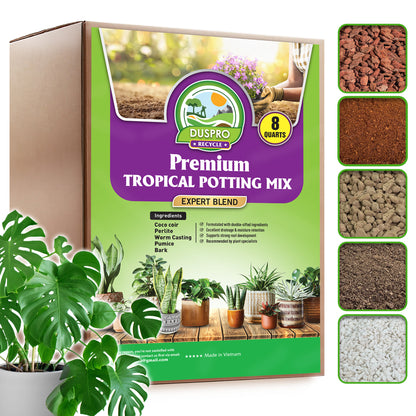 DUSPRO Recycle Tropical Potting Mix Pre-Mixed 5in1 with Pine Bark, Coco Coir, Perlite, Worm Casting & Pumice Ideal Aroid Mix Soil for Monstera, Pothos, Philodendron, Other Indoor HousePlants
