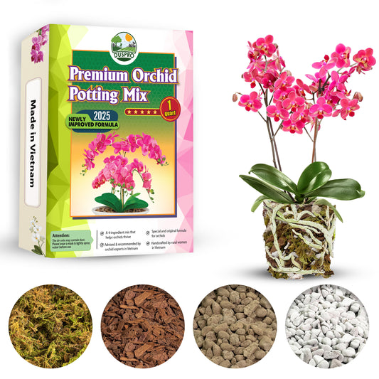 [Upgraded] DUSPRO Orchid Potting Mix for Repotting with Forest Moss, Pine Bark, Perlite & Pumice, Orchid Bark Potting Mix, Orchid Repotting Soil, Drainage Indoor Potting, Orchid Pot Not Included