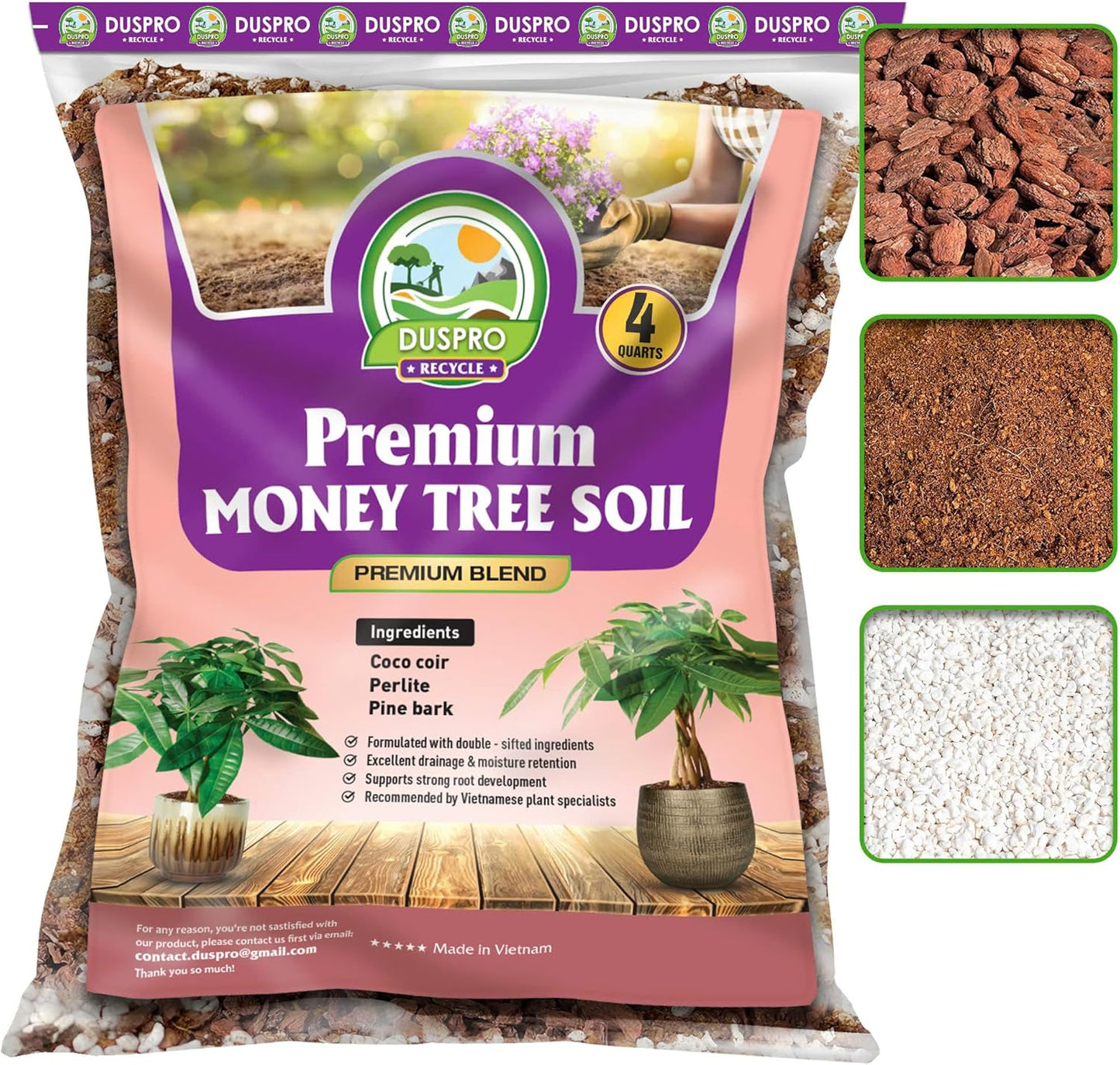 DUSPRO Recycle Money Tree Soil, Premium Coco Coir Perlite Mix and Pine Bark for Money Tree Soil