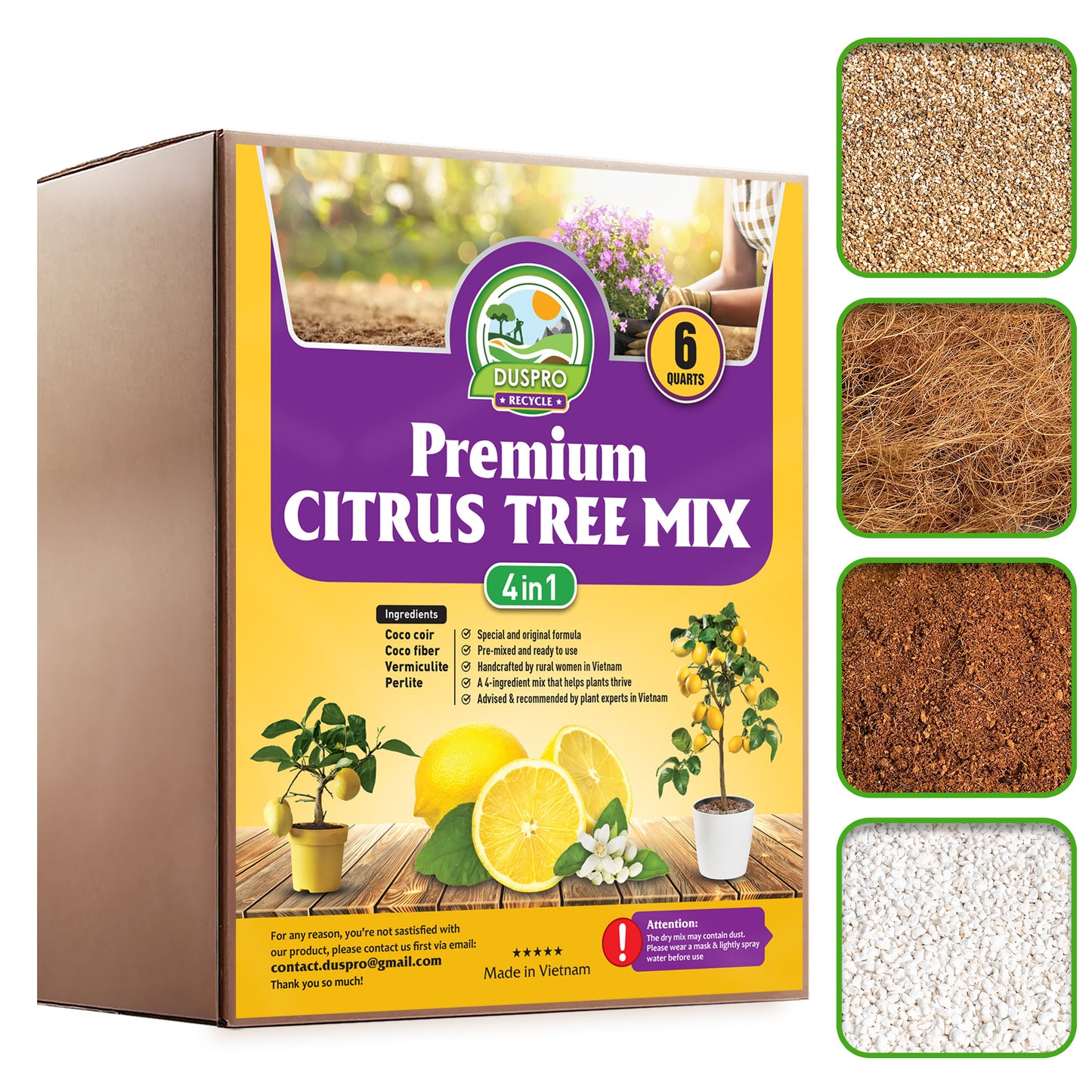 DUSPRO Recycle Citrus Tree Potting Soil Mix for Potted Lemon Tree, Specialized for Oranges, Fruit Tree Indoor Planting Pre-Mixed 4-in-1 Ready to Use