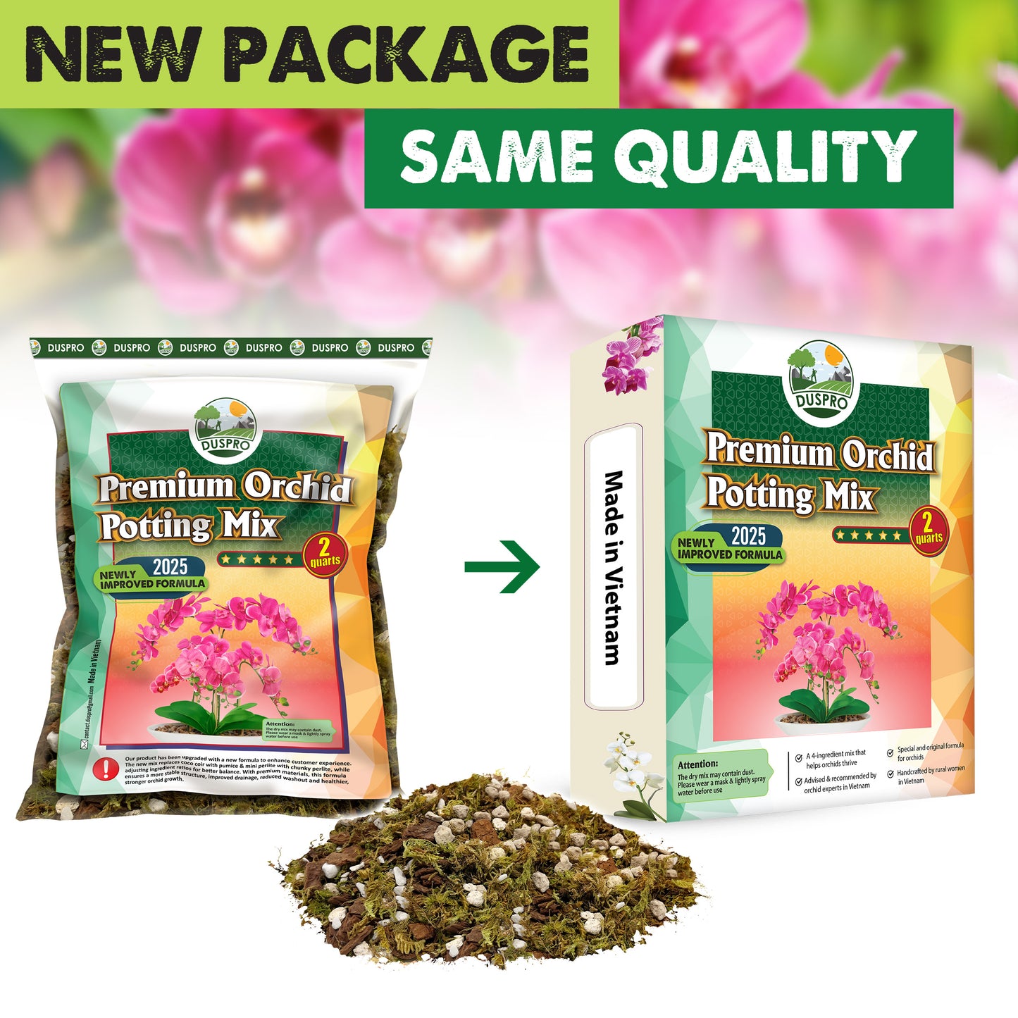 [Upgraded] DUSPRO Orchid Potting Mix for Repotting with Forest Moss, Pine Bark, Perlite & Pumice, Orchid Bark Potting Mix, Orchid Repotting Soil, Drainage Indoor Potting, Orchid Pot Not Included