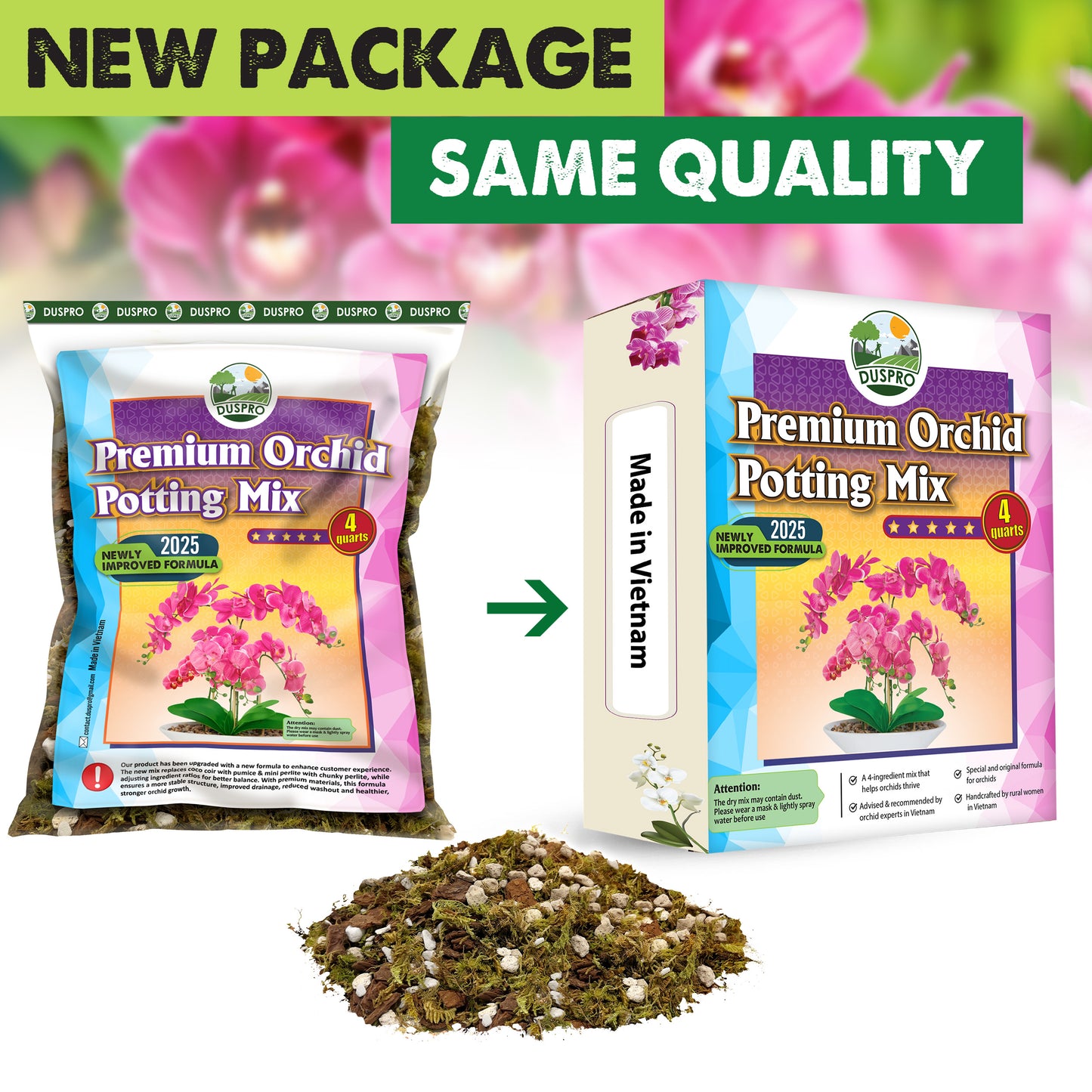 [Upgraded] DUSPRO Orchid Potting Mix for Repotting with Forest Moss, Pine Bark, Perlite & Pumice, Orchid Bark Potting Mix, Orchid Repotting Soil, Drainage Indoor Potting, Orchid Pot Not Included