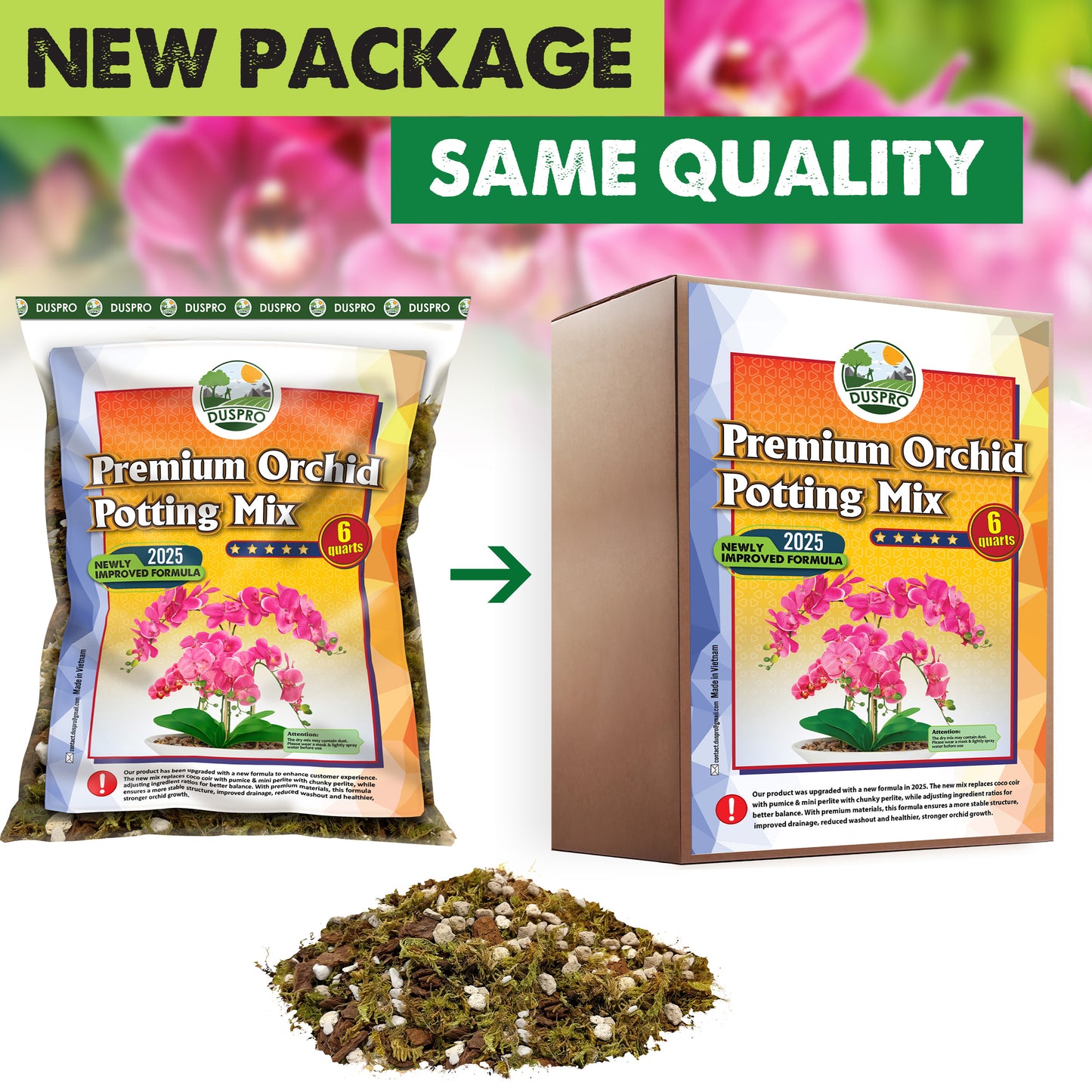 [Upgraded] DUSPRO Orchid Potting Mix for Repotting with Forest Moss, Pine Bark, Perlite & Pumice, Orchid Bark Potting Mix, Orchid Repotting Soil, Drainage Indoor Potting, Orchid Pot Not Included