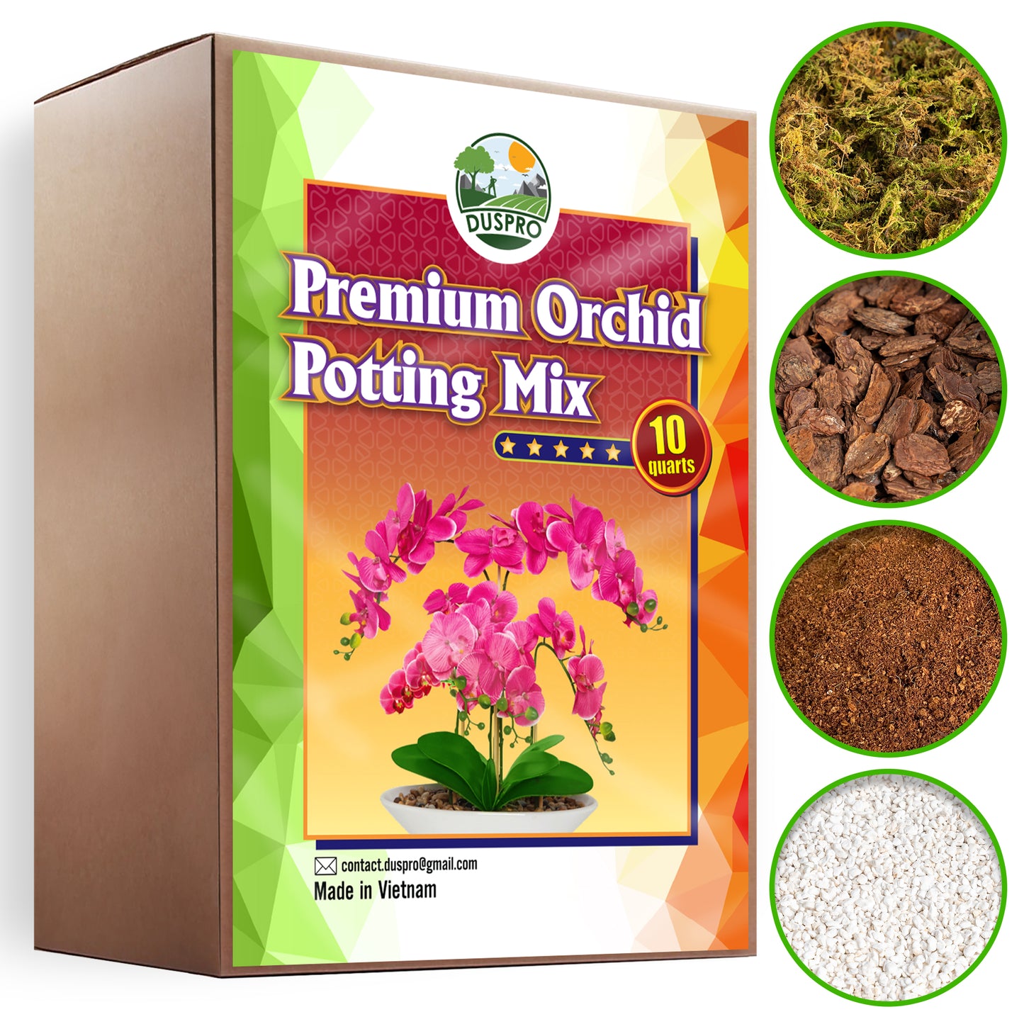 DUSPRO Orchid Potting Mix for Repotting with Moss Pine Bark Mulch Perlite Stone & Coco Peat Natural Ingredients, Orchid Bark Potting Mix