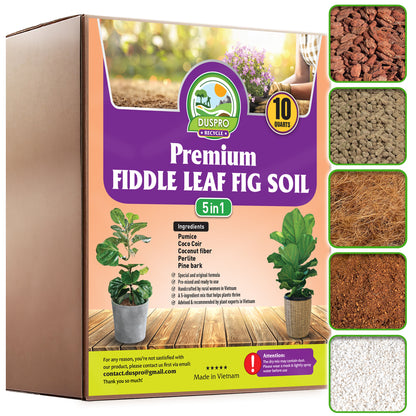 DUSPRO Recycle Fiddle Leaf Fig Soil Specialized for Fiddle Leaf Fig Plant Indoor 5-in-1 Pre-Mixed with Coco Coir, Coconut Fiber, Perlite, Pumice, Pine Bark Ready-to-Use Handmade Mix Drainage