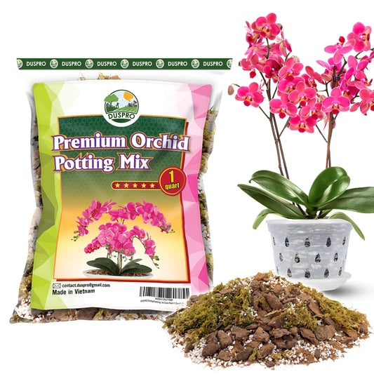 DUSPRO Orchid Potting Mix for Repotting with Moss Pine Bark Mulch Perlite Stone & Coco Peat Natural Ingredients, Orchid Bark Potting Mix
