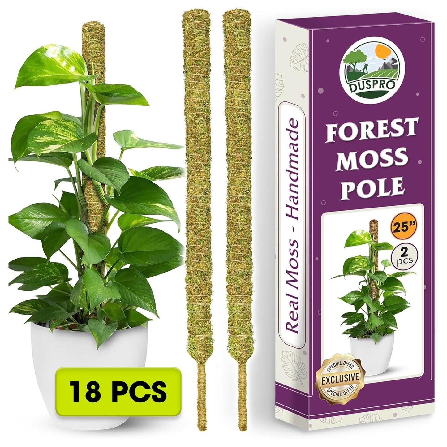 DUSPRO Natural Bendable Forest Moss Pole for Monstera Plant Stakes, Sphagnum Moss Stick for Monstera Plant Support