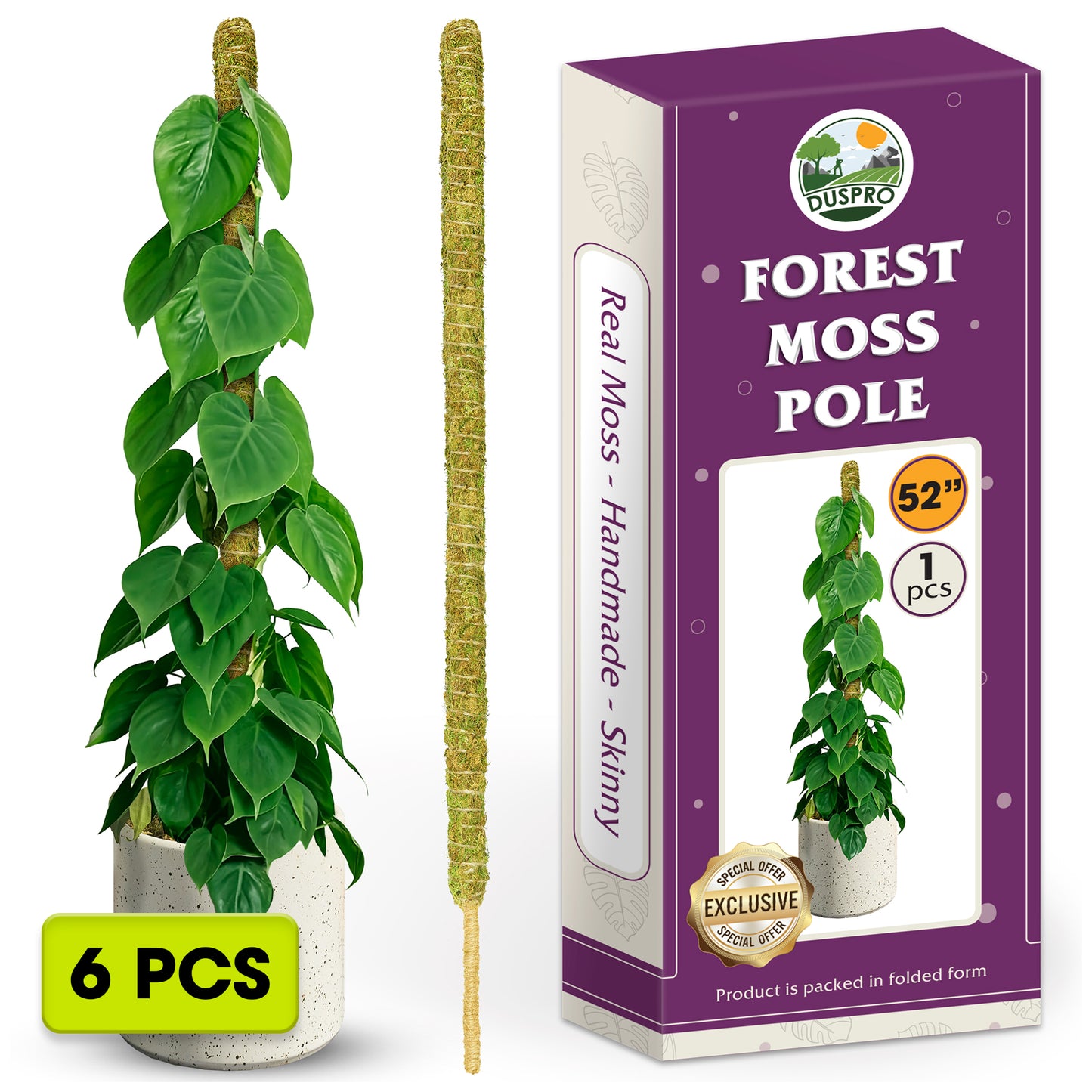DUSPRO Natural Bendable Forest Moss Pole for Monstera Plant Stakes, Sphagnum Moss Stick for Monstera Plant Support