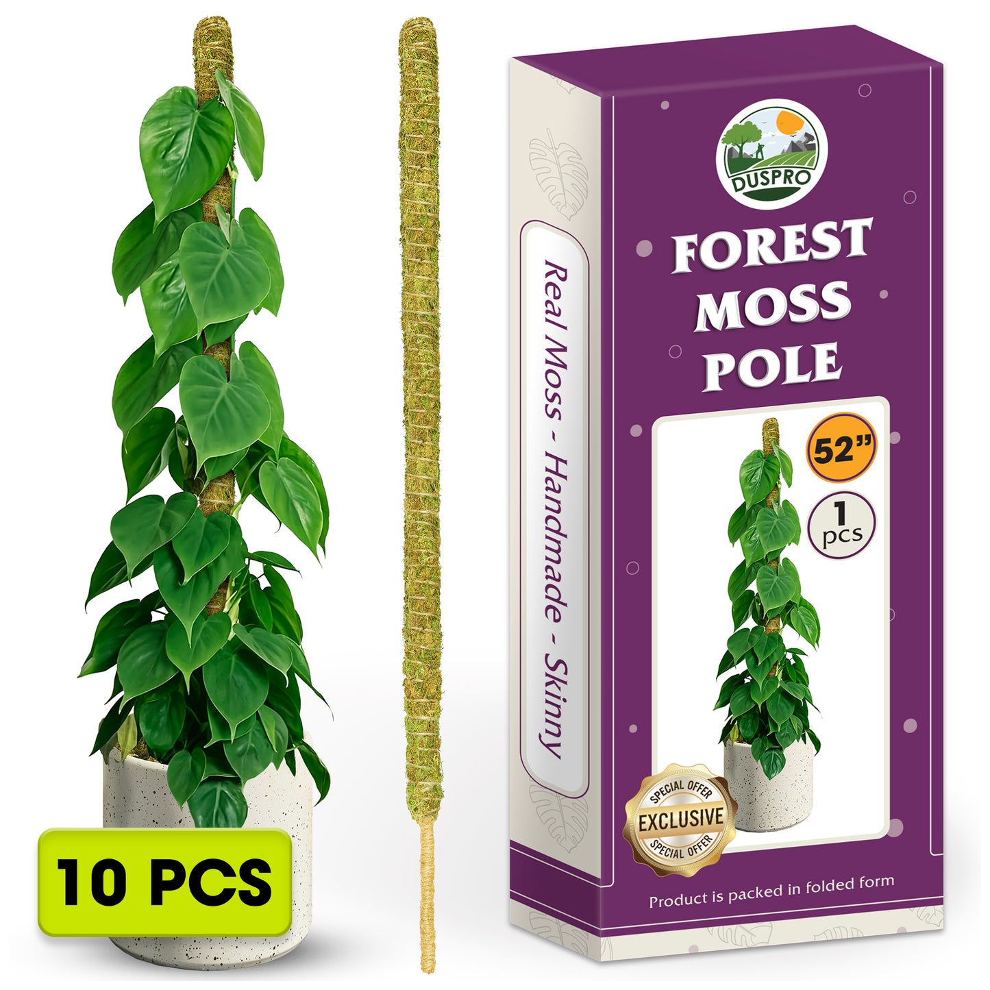 DUSPRO Natural Bendable Forest Moss Pole for Monstera Plant Stakes, Sphagnum Moss Stick for Monstera Plant Support
