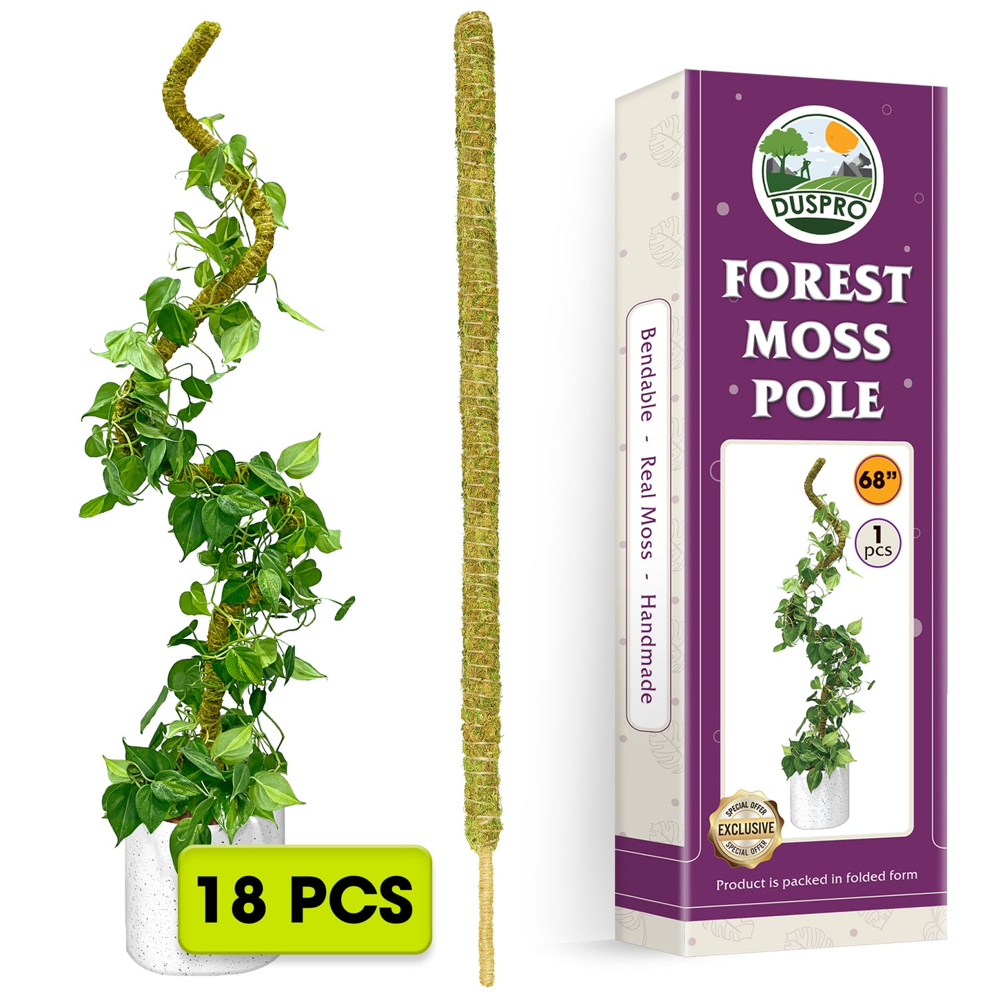 DUSPRO Natural Bendable Forest Moss Pole for Monstera Plant Stakes, Sphagnum Moss Stick for Monstera Plant Support