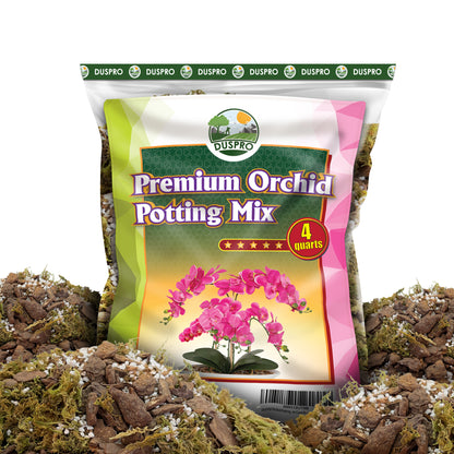 DUSPRO Orchid Potting Mix for Repotting with Moss Pine Bark Mulch Perlite Stone & Coco Peat Natural Ingredients, Orchid Bark Potting Mix