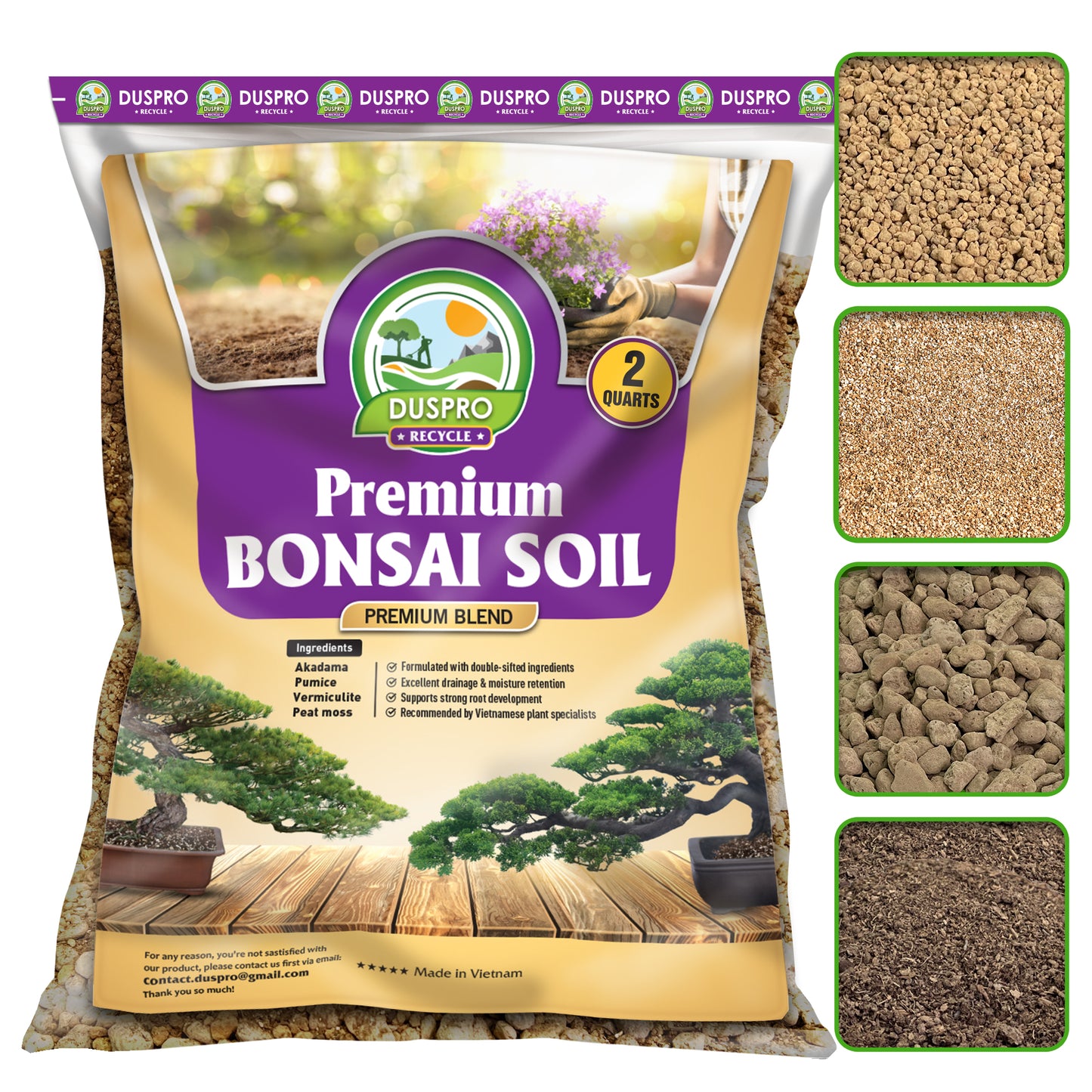 DUSPRO Recycle Premium Bonsai Soil Mix Ready to Use Pre-Mixed 5in1 with Akadama, Pumice, Vermiculite, and Peat Moss