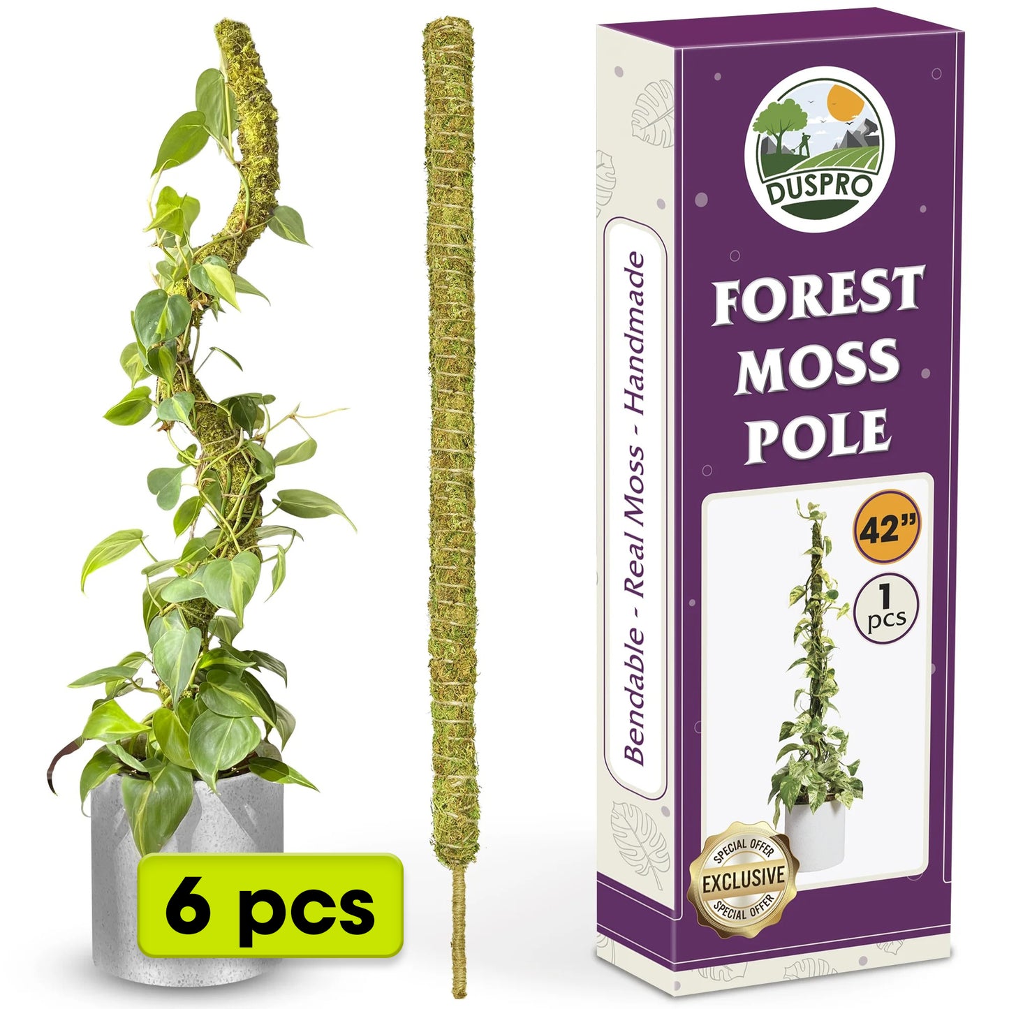 DUSPRO Natural Bendable Forest Moss Pole for Monstera Plant Stakes, Sphagnum Moss Stick for Monstera Plant Support