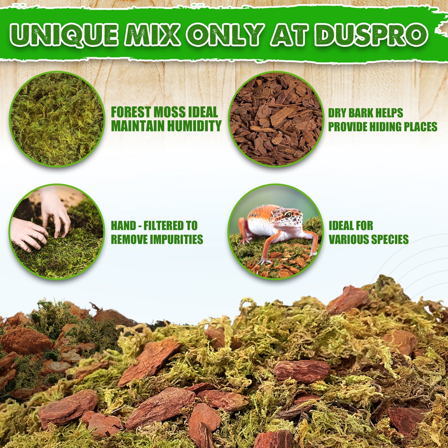 Duspro Reptile Bedding Forest Moss Mix Pine Bark, Substrate for Reptile Tank, Floor Bedding for Reptiles, Snake Tortoise Bedding, Leopard Gecko Substrate, Terrarium Moist Moss