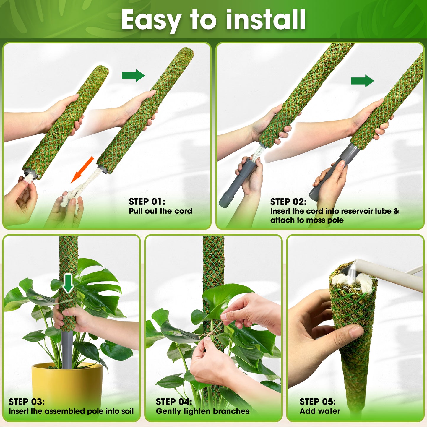 DUSPRO Self-Watering Natural Green Forest Moss Pole, Easy to Use Moss Sticks for Indoor Plants, Climbing Plant Support Stake with Self-Watering Feature, Moss Pole Monstera Plant Support