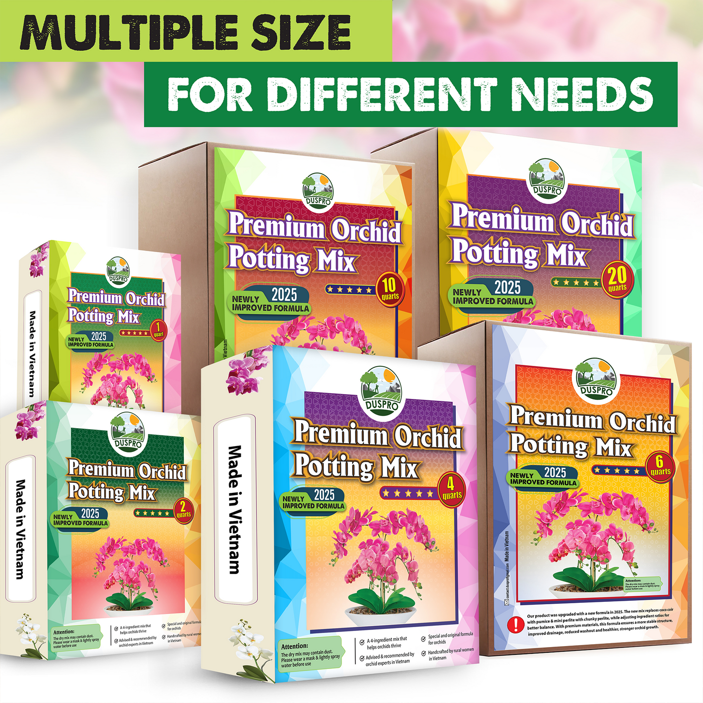 [Upgraded] DUSPRO Orchid Potting Mix for Repotting with Forest Moss, Pine Bark, Perlite & Pumice, Orchid Bark Potting Mix, Orchid Repotting Soil, Drainage Indoor Potting, Orchid Pot Not Included