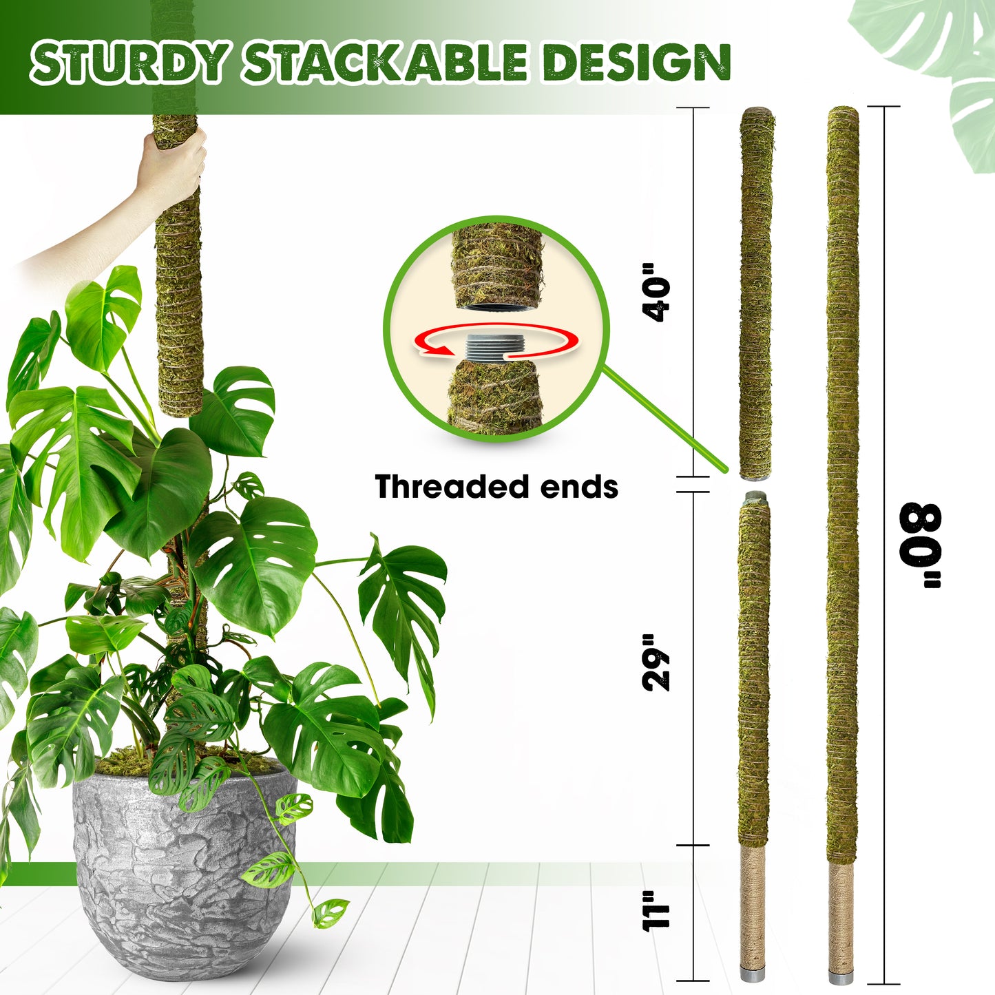 DUSPRO 80 Inches Large Moss Pole for Plants Monstera, Plant Stakes for Indoor Plants, Monstera Plant Support (1pc., 80'')