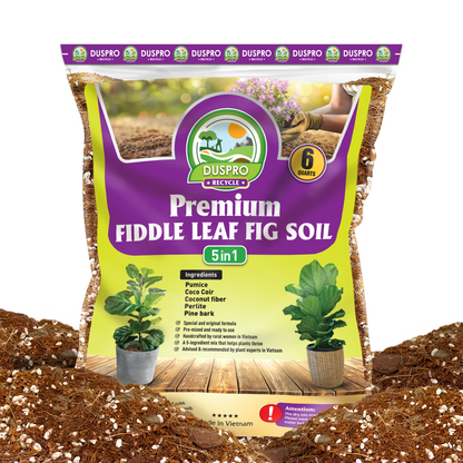 DUSPRO Recycle Fiddle Leaf Fig Soil Specialized for Fiddle Leaf Fig Plant Indoor 5-in-1 Pre-Mixed with Coco Coir, Coconut Fiber, Perlite, Pumice, Pine Bark Ready-to-Use Handmade Mix Drainage