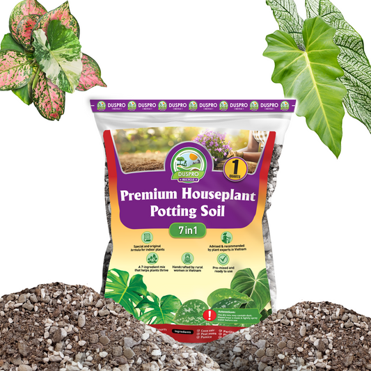 DUSPRO Recycle Pre-Mixed House Plant Potting Mix 7in1 with Potting Soil Indoor Plants, Tropical Indoor Potting Soil with Pine Bark, Pumice, Coco Coir, Perlite, Worm Castings, Gypsum, Peat Moss